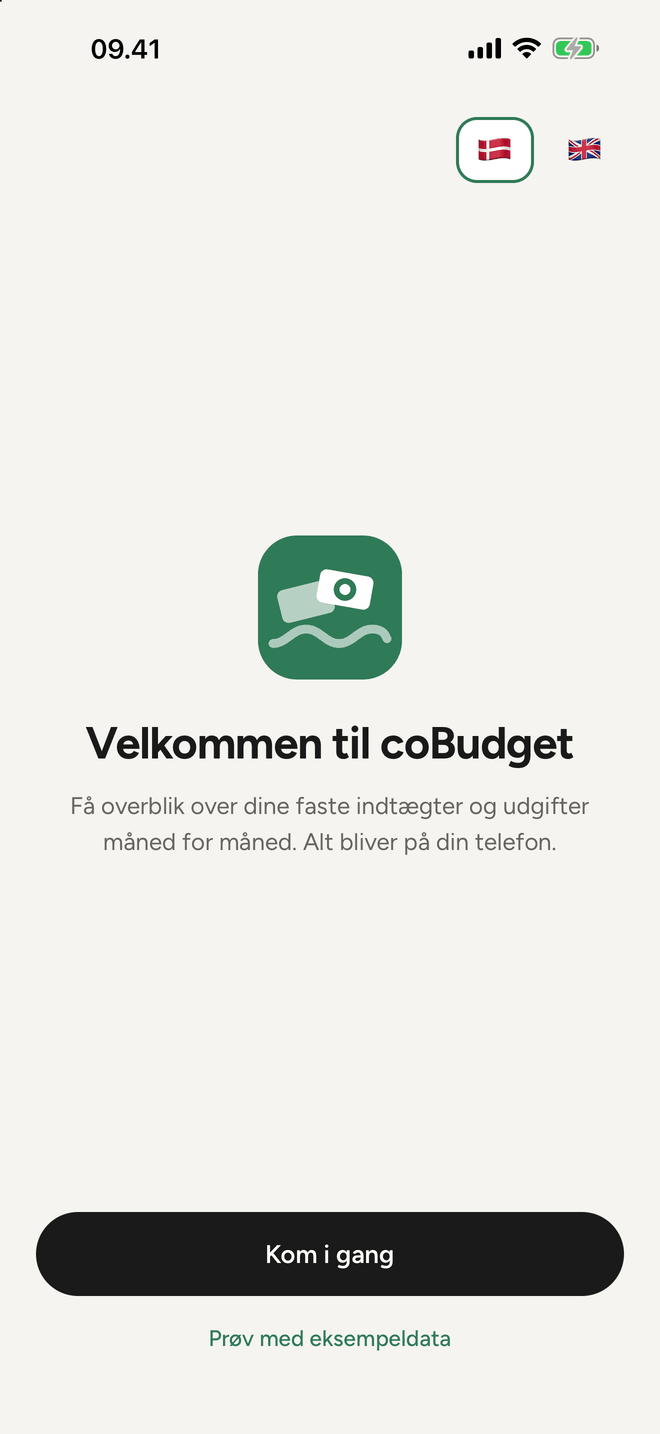 Velkomstskærmen
