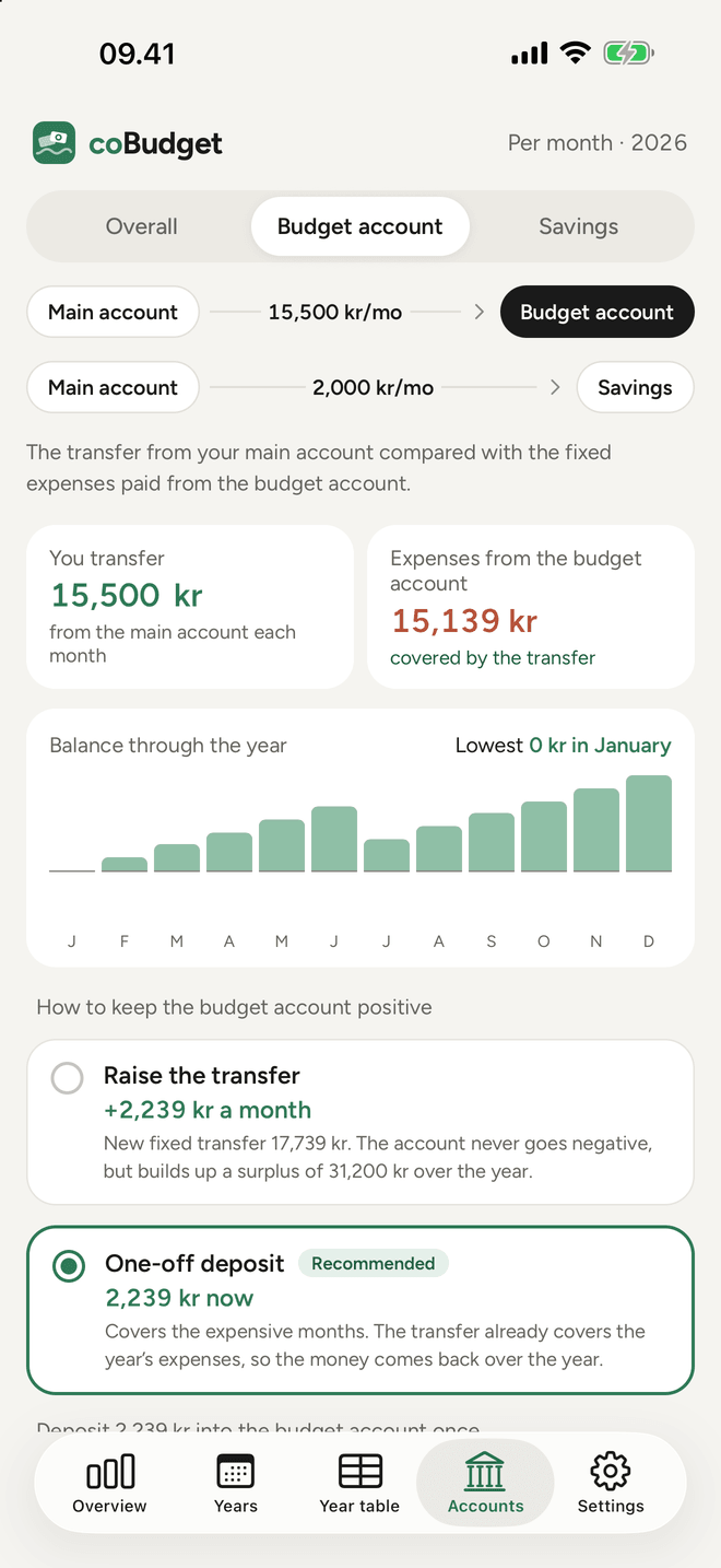 Budget account with suggestions